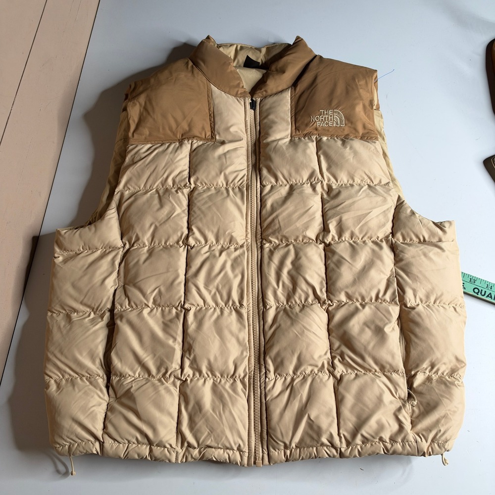 The North Face Circular Design Puffer Vest Mens Large Tan Brown Quilted Zip Up